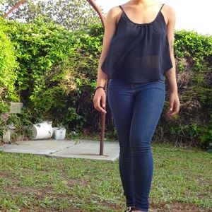 Semi-sheer black crop top